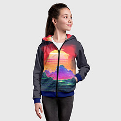 Толстовка на молнии детская Синтвейв неоновые горы на закате, цвет: 3D-синий — фото 2