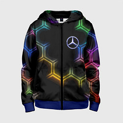 Толстовка на молнии детская Mercedes - neon pattern, цвет: 3D-синий