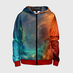 Толстовка на молнии детская Столкновение двух космических галактик, цвет: 3D-красный