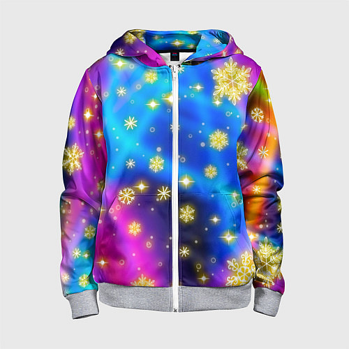 Детская толстовка на молнии Снежинки и звезды - яркие цвета / 3D-Меланж – фото 1