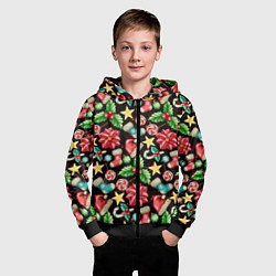 Толстовка на молнии детская Зимний праздничный орнамент, цвет: 3D-черный — фото 2