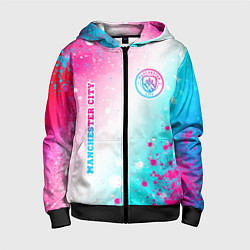 Детская толстовка на молнии Manchester City neon gradient style: надпись, симв