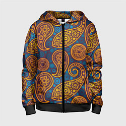 Толстовка на молнии детская Узор Пейсли - индийский орнамент, цвет: 3D-черный