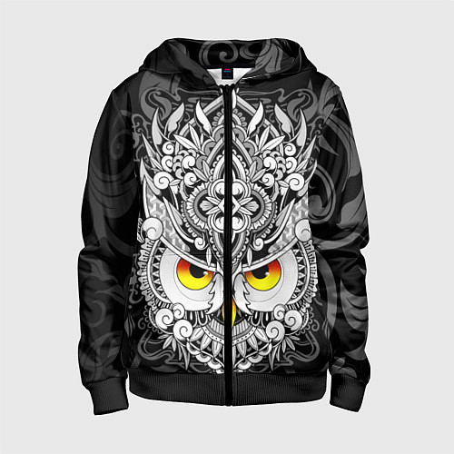 Детская толстовка на молнии Сова с золотыми глазами / 3D-Черный – фото 1