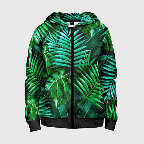 Детская толстовка на молнии Тропические растения - текстура / 3D-Черный – фото 1