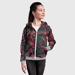 Толстовка на молнии детская Красно -зеленый темный абстрактный узор с разводам, цвет: 3D-меланж — фото 2