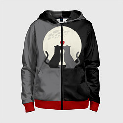 Толстовка на молнии детская Котики под луной, цвет: 3D-красный
