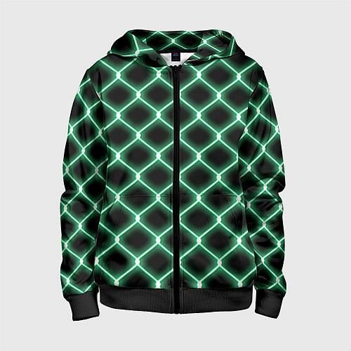 Детская толстовка на молнии Зелёная неоновая сетка / 3D-Черный – фото 1