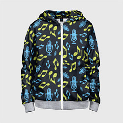 Толстовка на молнии детская Микрофон и ноты, цвет: 3D-меланж