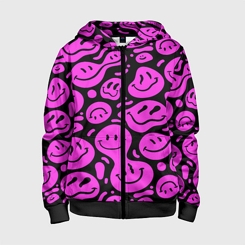 Детская толстовка на молнии Кислотный розовый в смайликах / 3D-Черный – фото 1