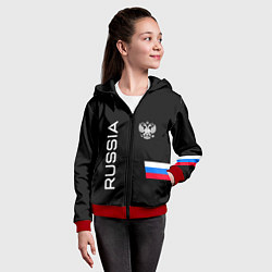 Толстовка на молнии детская Россия и три линии на черном фоне, цвет: 3D-красный — фото 2