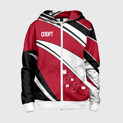 Детская толстовка на молнии Красно черная абстракция на белом спорт