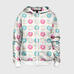 Толстовка на молнии детская Разноцветные пончики с серым зайцем, цвет: 3D-белый