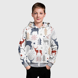 Толстовка на молнии детская Олени в новогоднем лесу, цвет: 3D-меланж — фото 2