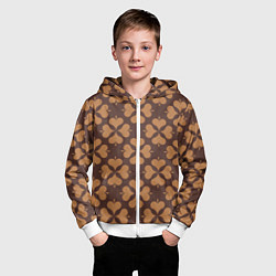 Толстовка на молнии детская Четырехлистный клевер коричневый, цвет: 3D-белый — фото 2