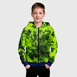 Толстовка на молнии детская Яркий неоновый салатовый гранж, цвет: 3D-синий — фото 2