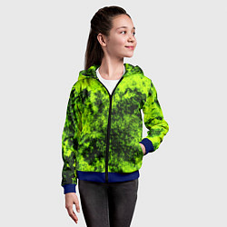 Толстовка на молнии детская Яркий неоновый салатовый гранж, цвет: 3D-синий — фото 2