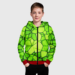 Толстовка на молнии детская Неоновые салатовые осколки, цвет: 3D-красный — фото 2