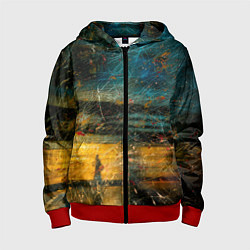 Толстовка на молнии детская Синие и жёлтые огни и царапины, цвет: 3D-красный