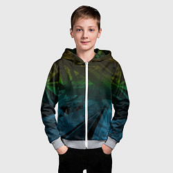 Толстовка на молнии детская Черный абстрактный узор на сине-зеленом фоне, цвет: 3D-меланж — фото 2