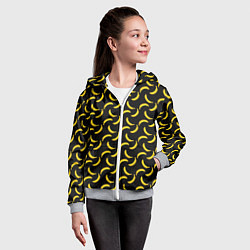 Толстовка на молнии детская Бананы паттерн на чёрном фоне, цвет: 3D-меланж — фото 2