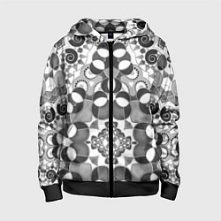 Толстовка на молнии детская Бело-серый этнический узор, цвет: 3D-черный