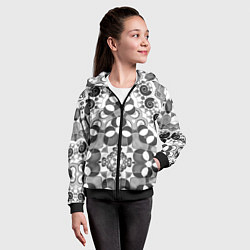 Толстовка на молнии детская Бело-серый этнический узор, цвет: 3D-черный — фото 2