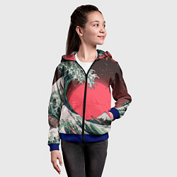 Толстовка на молнии детская Японская волна в красном цвете, цвет: 3D-синий — фото 2