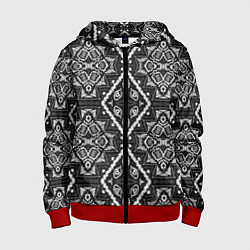 Толстовка на молнии детская Черно-белый этнический восточный орнамент, цвет: 3D-красный