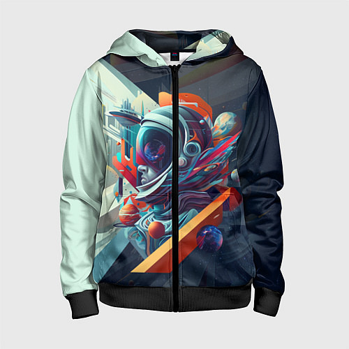 Детская толстовка на молнии Космос в стиле кубизма / 3D-Черный – фото 1