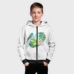 Толстовка на молнии детская Бирюзовая птица и желтый кристалл, цвет: 3D-черный — фото 2