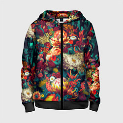 Детская толстовка на молнии Цветочный паттерн с цветами и листьями