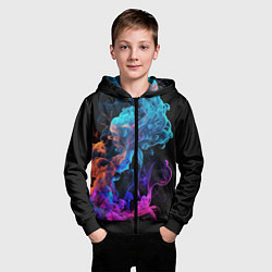 Толстовка на молнии детская Неоновый цветной дым на черном фоне, цвет: 3D-черный — фото 2