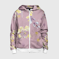 Толстовка на молнии детская Паттерн с цветами на пыльном розовом фоне, цвет: 3D-белый
