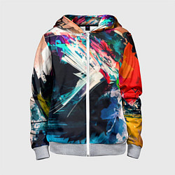 Толстовка на молнии детская Разноцветные мазки краски, цвет: 3D-меланж