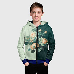 Толстовка на молнии детская Розы на зеленом фоне, цвет: 3D-синий — фото 2