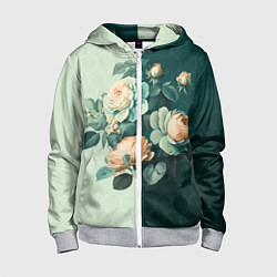 Детская толстовка на молнии Розы на зеленом фоне