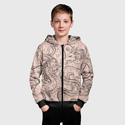Толстовка на молнии детская Дракон - унесенные призраками: тату на бежевом, цвет: 3D-черный — фото 2
