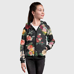 Толстовка на молнии детская Букеты цветов на черном фоне, цвет: 3D-черный — фото 2