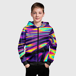 Толстовка на молнии детская Неоновые разводы цветных красок, цвет: 3D-черный — фото 2