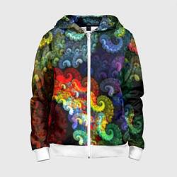 Толстовка на молнии детская Фрактальный узор оптический, цвет: 3D-белый