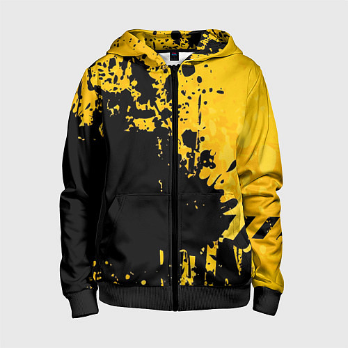 Детская толстовка на молнии Пятна черной краски на желтом фоне / 3D-Черный – фото 1