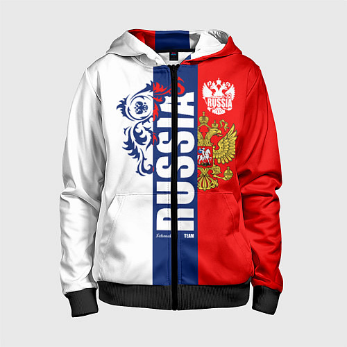 Детская толстовка на молнии Russia national team: white blue red / 3D-Черный – фото 1