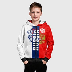 Толстовка на молнии детская Russia national team: white blue red, цвет: 3D-черный — фото 2