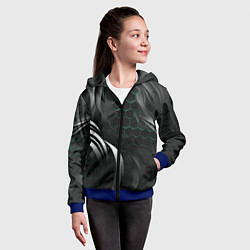 Толстовка на молнии детская Объемные бирюзовые плиты и черные линии, цвет: 3D-синий — фото 2