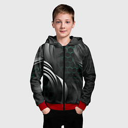 Толстовка на молнии детская Объемные бирюзовые плиты и черные линии, цвет: 3D-красный — фото 2