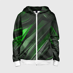 Толстовка на молнии детская Green black abstract, цвет: 3D-белый