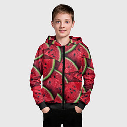 Толстовка на молнии детская Сочная текстура из долек арбуза, цвет: 3D-черный — фото 2
