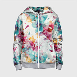 Детская толстовка на молнии Орхидеи акварельные брызги - паттерн