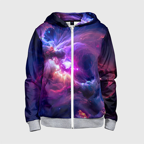Детская толстовка на молнии Небула в космосе в фиолетовых тонах - нейронная се / 3D-Меланж – фото 1